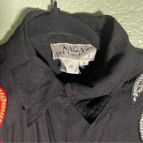 Naga Milo Black Beaded Long Sleeve Blouse S Small with Paisley Pattern Details. - Picture 6 of 12